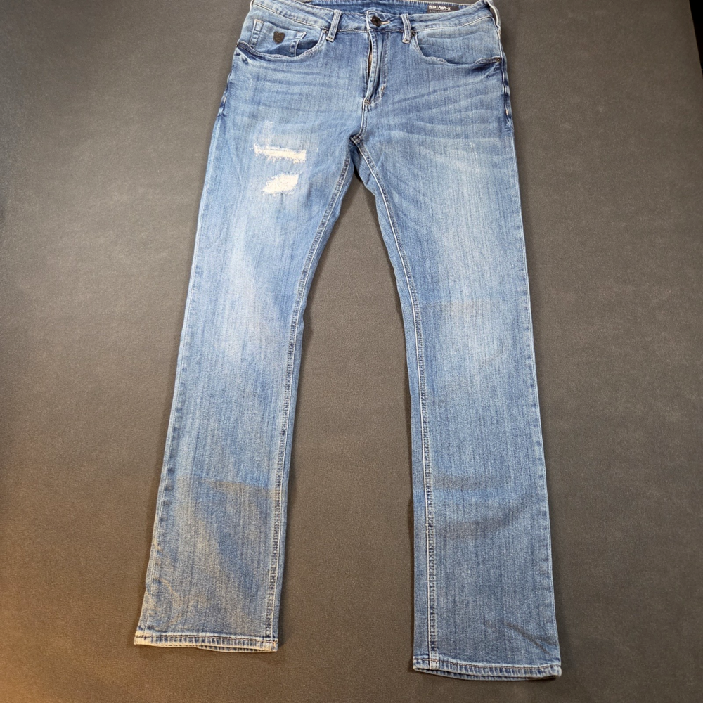 Buffalo David Bitton Ash-X Jeans Mens W34 L32 Slim Straight Light Distressed